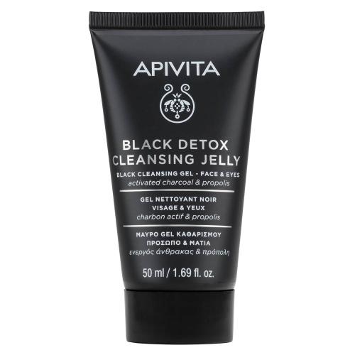 Apivita Black Detox Cleansing Jelly Face & Eyes Travel Size Μαύρο Gel Καθαρισμού για Πρόσωπο & Μάτια με Ενεργό Άνθρακα & Πρόπολη 50ml
